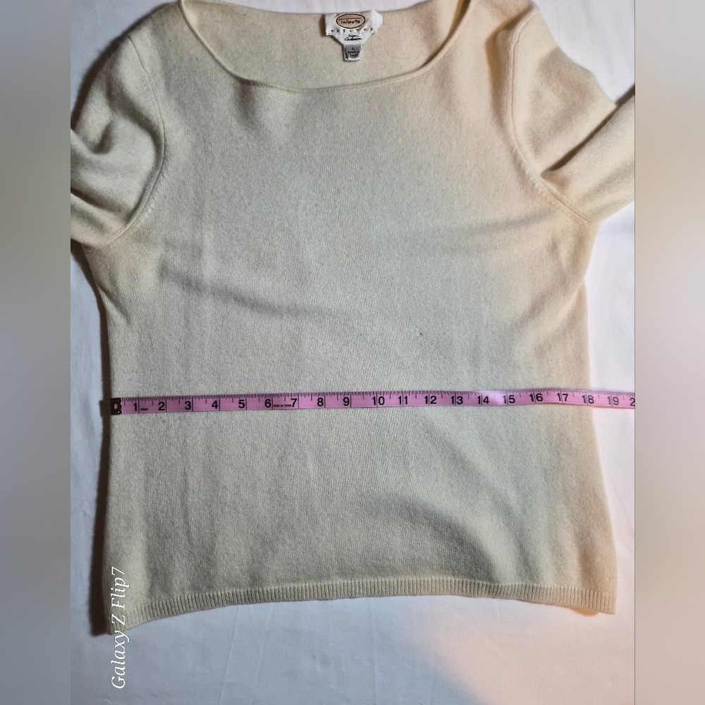 ​Talbots Petites 100% Pure Cashmere Cream Crewneck Sweater Size PL - Picture 5 of 10